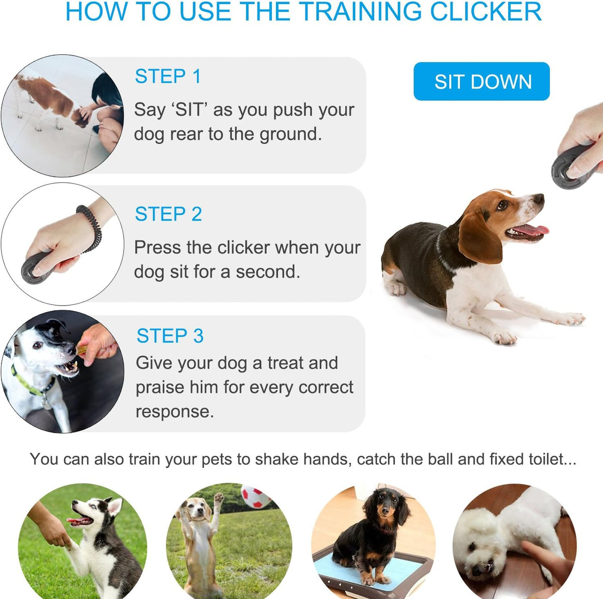 Dog Clicker, [4 PCS, Multi-Color] Dog Training Clicker with Wrist Strap for Dog Cat Horse Clickers for Dog Training Lightweight Durable Puppy Clicker Training Kit, for Pet Lovers